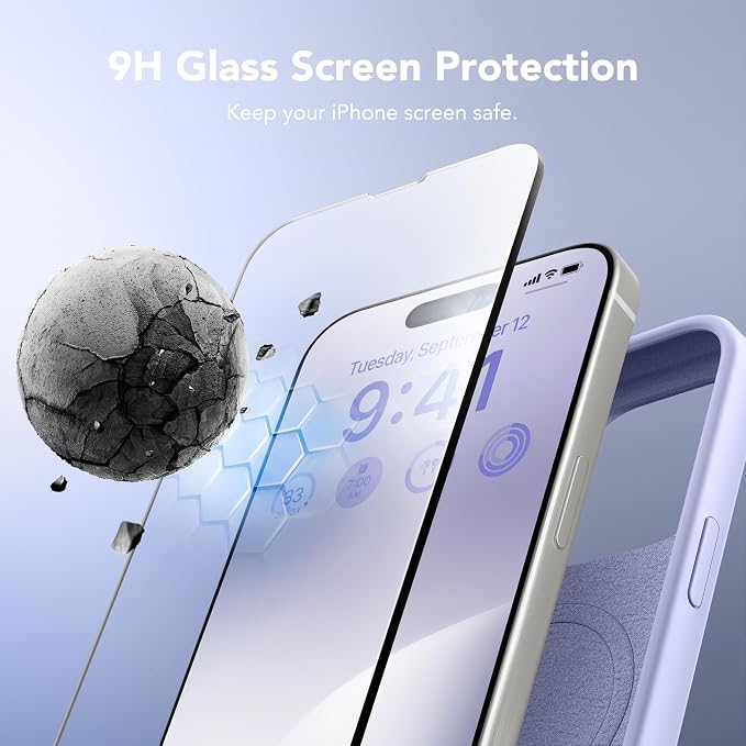 GONEZ Magnetic for iPhone 15 Pro Case, Compatible with MagSafe, [Screen Protector + Camera Lens Protector], Silicone Shockproof Anti-Scratch Protective Phone Case 6.1 inch, Lilac