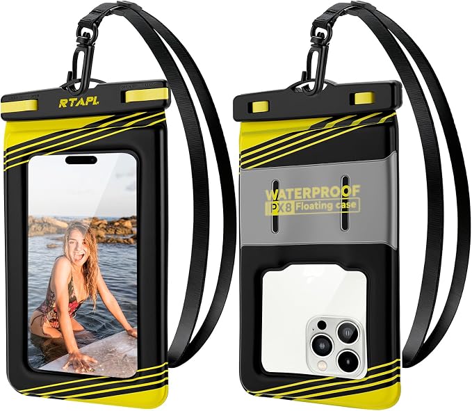 Floating Waterproof Phone Pouch 2 Pack - IPX8 Waterproof Phone Case with Lanyard, Universal Protector for iPhone 17/16/15/14/13 Pro Max Plus & Galaxy S25/S24, Yellow
