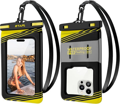 Floating Waterproof Phone Pouch 2 Pack - IPX8 Waterproof Phone Case with Lanyard, Universal Protector for iPhone 17/16/15/14/13 Pro Max Plus & Galaxy S25/S24, Yellow