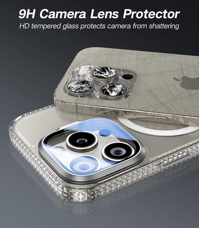 [Upgraded] for iPhone 15 Pro Case with Camera Cover Stand [Fit for MagSafe][9H Camera Lens Protector] Mil-Grade Protection Transparent Magnetic iPhone 15 Pro Phone Case, Clear