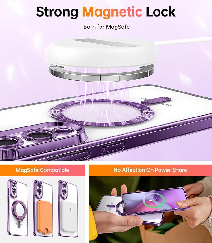 Meifigno Designed for Samsung Galaxy S25 Edge Case, [Compatible with MagSafe] [2X Screen Protectors] [Glitter Card & Wrist Strap] Surround Raised Lens Protection Slim Case for S25 Edge 6.7", Purple