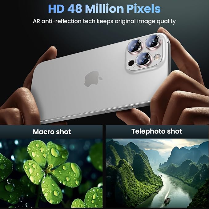 Uyiton Professional Camera Style for iPhone 16 Pro Max/16 Pro/14 Pro Max/14 Pro Camera Lens Protector - [Unique Typography + Phone Lens Red Circle Design] Metal Tempered Glass Camera Cover, Silver+Red