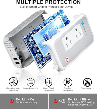 Voltage Converter US to Europe for Curling Iron and Hair Straighteners, 220V to 110V Converter for European Travel Plug Adapter with 2 USB A & 2 USB C Ports (White)
