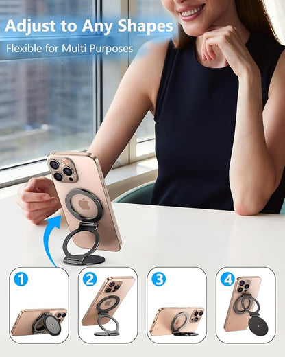 Dual Magnetic Phone Ring Holder for MagSafe, Compatible with Magnet Gym Golf, Car Mount, 1/4" Screw Hole Tripod Adapter Mount, Phone Grip for iPhone 17/16/15/14/13/12 Pro Max/Samsung & Androids