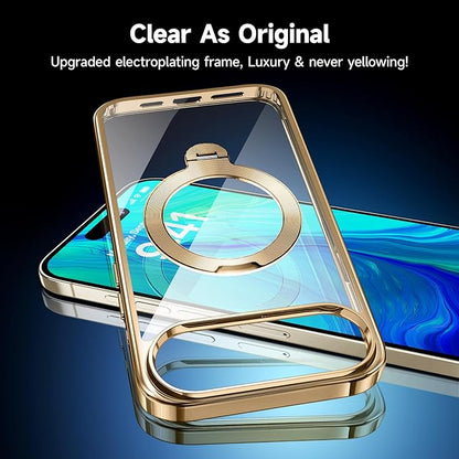[Tri-Shield Protection] for iPhone Air Case with 360° Spin Stand Compatible with MagSafe [Magnetic CD Ring] [Screen & Camera Lens Protector] Shockproof Plating Never-Yellowing, Gold-6.5"