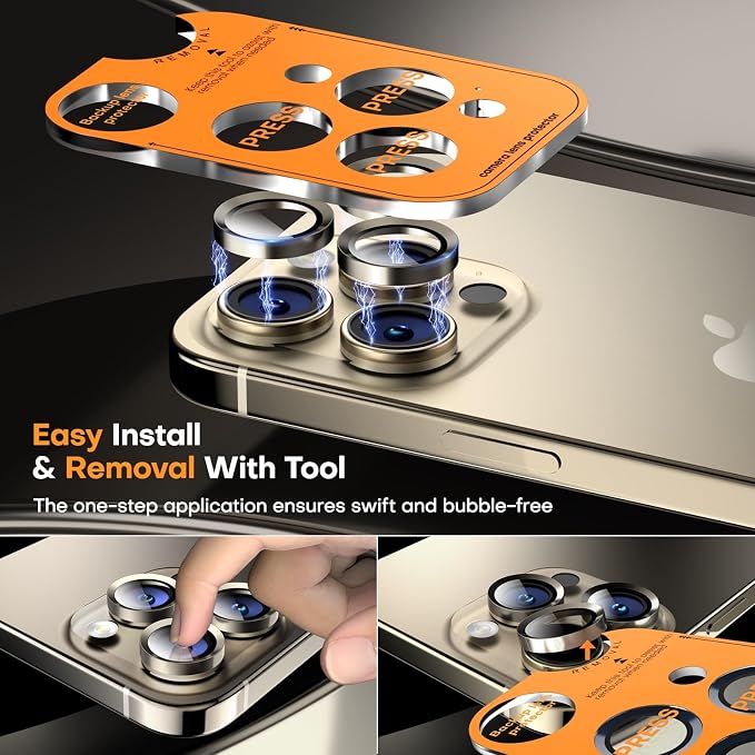 Camera Lens Protector for iPhone 17 Pro Max/17 Pro/16 Pro Max/16 Pro/15 Pro Max/15 Pro/14 Pro Max/14 Pro, Tempered Glass Metal Individual Camera Cover[Anti-drop]Case Friendly-Natural Titanium