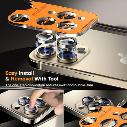 Camera Lens Protector for iPhone 17 Pro Max/17 Pro/16 Pro Max/16 Pro/15 Pro Max/15 Pro/14 Pro Max/14 Pro, Tempered Glass Metal Individual Camera Cover[Anti-drop]Case Friendly-Natural Titanium