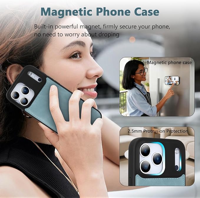 Wallet Case for iPhone 17 Pro Max with Card Holder/Crossbody Wallet/Strap,[RFID Blocking][Magnetic] PU Leather Phone Case for iPhone 17 Pro Max,6.9 in,Dream Blue