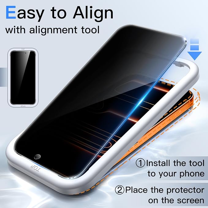 JETech Privacy Screen Protector for iPhone 17 Pro Max 6.9-Inch with Camera Lens Protector, Anti-Spy Tempered Glass Film, Easy Installation Tool, 2-Pack Each