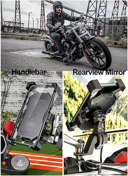 iMESTOU Motorcycle Wireless 15W Qi/USB Quick Charger 3.0 Phone Holder 2 in 1 Mount on 22-32mm Handlebar or Rear-View Mirror Fast Charging for 3.5-6.8 inch Cellphones