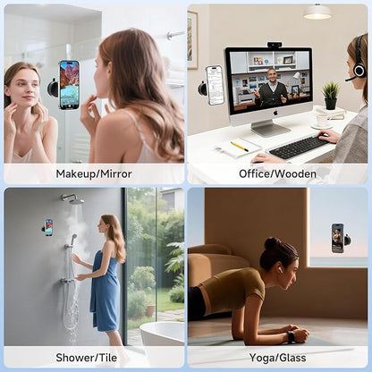 Vacuum Magnetic Shower Phone Holder for Mirror/Tile/Glass/Wood, 360° Adjustable Mirror Phone Holder for Shower/Bathroom/Office/Car with Suction Cup, Shower Phone Mount for iPhone MagSafe and Android