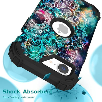 Hocase for iPhone 17e/iPhone 16e Case, Heavy Duty Shockproof Protection Hard Plastic+Silicone Rubber Hybrid Protective Phone Case for iPhone 17e/16e 6.1" - Mandala in Galaxy