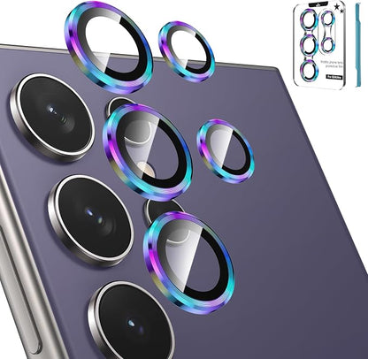 Tensea (3+2PCS for Samsung Galaxy S24 Ultra 5G Camera Lens Protector, 9H Tempered Glass Camera Cover Screen Protector Metal Individual Ring for S24 Ultra 5G 2024 [Installation Tray][Case Friendly]