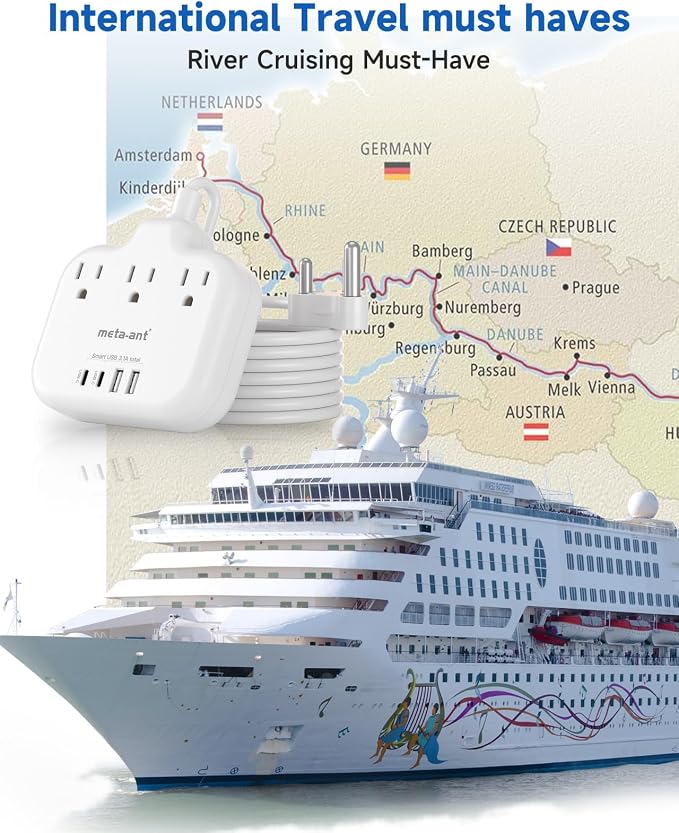 South Africa Plug Adapter, Type M Adapter for South Africa with 3 AC Outlets & 4 USB Ports(2 USB C 4.2A), 3FT Extension Cord, Africa Travel Essentials for USA to South Africa Namibia Nepal Malaysi