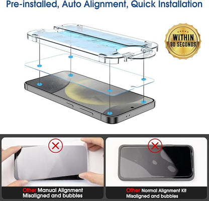 amFilm Auto-Alignment OneTouch for Samsung Galaxy S24 6.2" Screen Protector + Camera Lens Protector,Tempered Glass,30 Seconds Installation, Case Friendly , Bubble Free , Anti-Scratch [2+2 Pack]