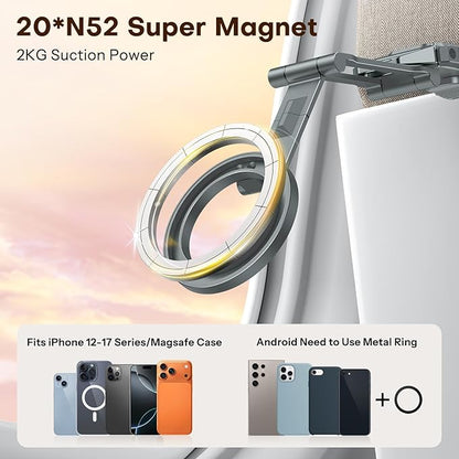 OMOTON TP02 360°Rotating for MagSafe Tripod Mount, Adjustable Aluminum Magnetic Phone Tripod for iPhone 17/16/15/14 Pro Max Air, Foldable Cell Phone Stand Fits Vlog, Gym, Travel Essentials, Gray