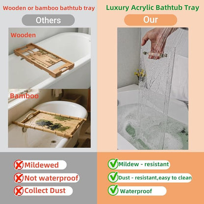 Bath Tub Tray,Clear Bathtub Tray for Luxury Bathroom – Waterproof Bath Caddy with Sleek Surface –No Assembly– Easy Cleaning Bathtub Organizer for Spa Relaxation (31")