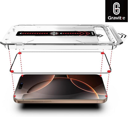 Gravit:e Screen Protector for iPhone, 9H Tempered Glass, Smart Installation Tool, Automatic Fine Dust Removal and Camera Protector 2 Pack (iPhone 16Pro)