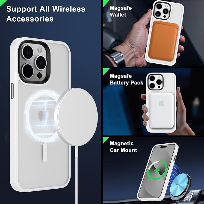 MOCCA Strong Magnetic for iPhone 14 Pro Max Case [Compatible with Magsafe] [10FT Military Grade Protective] Translucent Matte Slim Shockproof Case for iPhone 14 Pro Max 6.7"-Frosted White