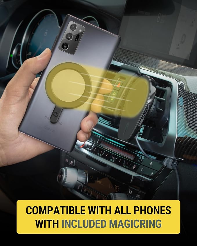 Scosche MPQ6DV-SP Magnetic Phone Holder for Car Dashboard/Vent, 15W Wireless Fast Car Charger Phone Stand, Hands Free Cell Phone Mount Compatible with iPhone 17/16/15/14/13/12 Series & MagSafe Case