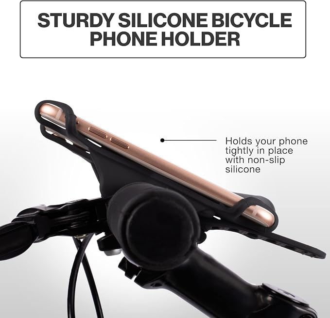 TeamObsidian Bike Phone Holder, Motorcycle Phone Mount - Size L - Non-Slip Material - Fits for 99% of Cellphone Models 5-6.5" - for All Handlebar Types