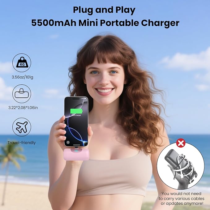[2-Pack]Mini Portable Charger for iPhone 17, 5500mAh LCD Display USB C Power Bank,Fast Phone Charging Travel Pocket Size Battery Pack for iPhone 17/17 Pro/17 Pro Max/16/15 Series,Android(Navy+Pink)