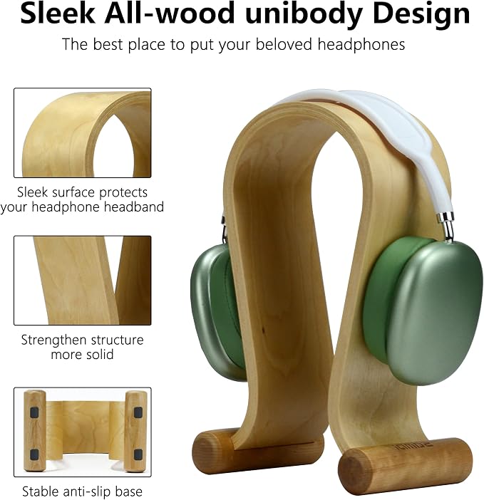 SAMDI Leather Headphone Stand Headset Stand Headphone Holder Universal Gaming Headset Holder - Birch