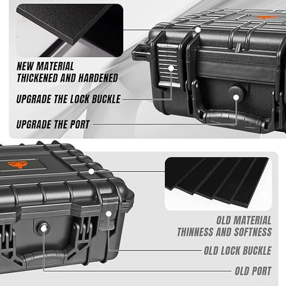Jack Boss 13.6X11.4X6 Inch Hard Case, Portable Weather Waterproof Protective Camera Case with Customizable Foam, Foam Case Fit Use of Drones, Camera, Equipments, Black,upgraded