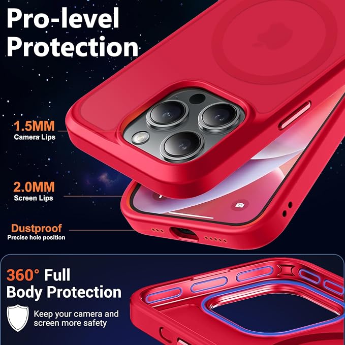 MOCCA Strong Magnetic for iPhone 14 Pro Case, [Compatible with Magsafe][13FT Military Drop Protection] Slim Translucent Matte Shockproof Case for iPhone 14 Pro Phone Case 6.1'', Red