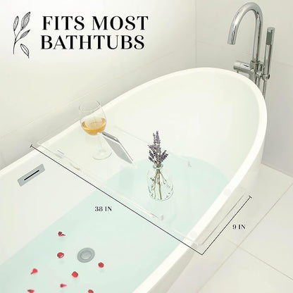 38" Supreme - Clear Acrylic Bathtub Tray Caddy Tub Shelf, Spa Board Luxury Bathroom Bath tub Table, Fits Across Bathtubs, Book, iPad and Wine Glass Holder (Supreme, 38")