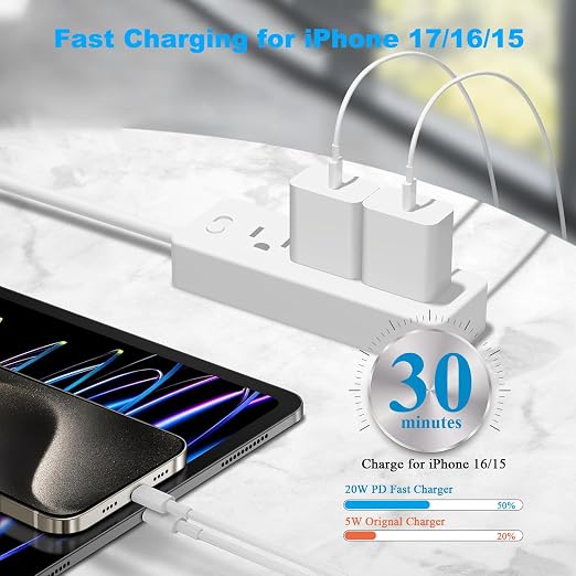 iPhone 17 16 15 Charger Fast Charging,2Pack 20W Fast USB C Charger Block Type C Charging Block with USB C to USB C Cable for iPhone 17/17 Air/17 Pro Max/16/16 Plus/16 Pro Max/15 Pro Max/iPad Pro/Air