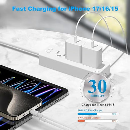 iPhone 17 16 15 Charger Fast Charging,2Pack 20W Fast USB C Charger Block Type C Charging Block with USB C to USB C Cable for iPhone 17/17 Air/17 Pro Max/16/16 Plus/16 Pro Max/15 Pro Max/iPad Pro/Air