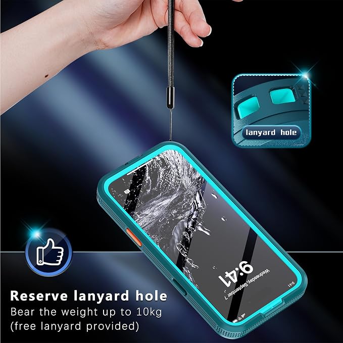 Guppy for iPhone 16 Pro Magnetic Waterproof Case, Built-in Screen Protector [IP68 Waterproof][14FT Military Drop Proof] 360° Full Body Protection Dustproof Shockproof Heavy Duty Rugged Case, Cyan