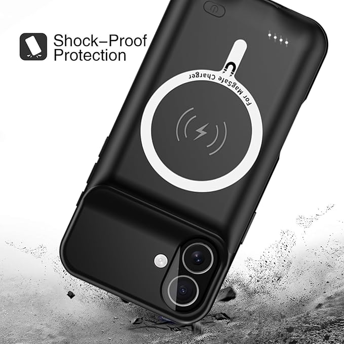 Battery Case for iPhone 17, Upgraded 10000mAh Pack Rechargeable Charger Case Support Carplay with Wireless Charging Compatible for iPhone 17 (6.3 inch) External Battery Charging Cover (Black)