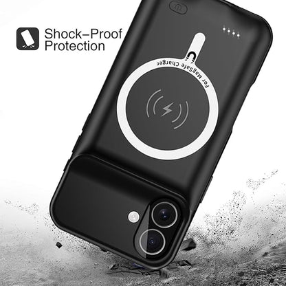 Battery Case for iPhone 16 Plus, Upgraded 12000mAh Pack Rechargeable Charger Case with Wireless Charging Compatible for iPhone 16 Plus (6.7 inch) External Battery Charging Case (Black)