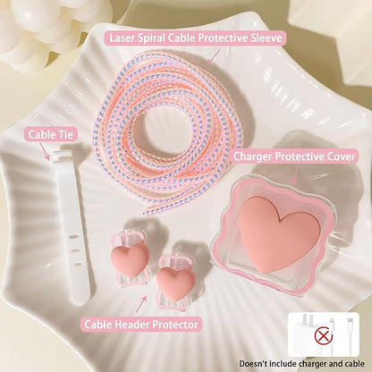 Lovmooful Compatible for iPhone 18W/20W USB-C Charger Cover Clear Lovely 3D Love Heart Waves Design Soft Charger Protector Cute Cable Case Saver Protector for Girls Women-Pink Heart
