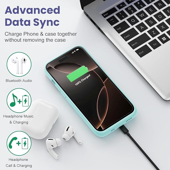 Feob Battery Case for iPhone 16 Pro Max, [2026 Upgraded] 8600mAh Slim Portable Smart Charging Case Rechargeable Protective Extended Charging Cover for iPhone 16 Pro Max (6.9 Inch)-Green