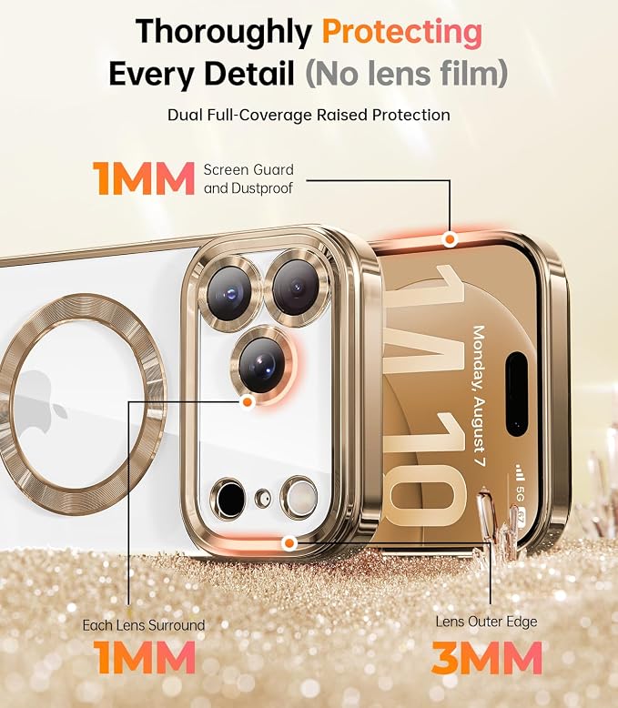 Magnetic Case Designed for iPhone 17 Pro Max with Removable Phone Ring Stand, Glitter Card & Wrist Strap, Compatible with MagSafe, Built in Mirror, Phone Ring Holder + Phone Case Kit, Desert Titanium