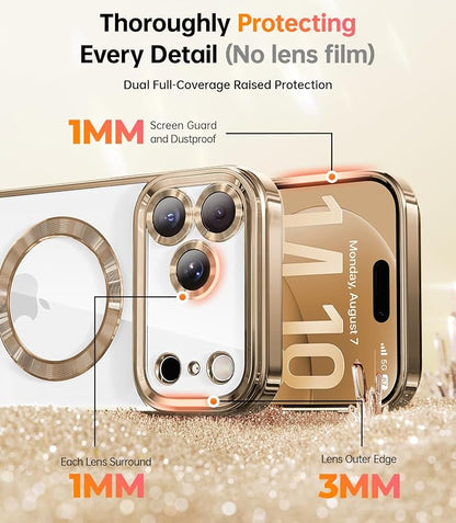 Magnetic Case Designed for iPhone 17 Pro Max with Removable Phone Ring Stand, Glitter Card & Wrist Strap, Compatible with MagSafe, Built in Mirror, Phone Ring Holder + Phone Case Kit, Desert Titanium