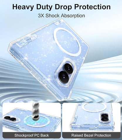 Btscase for Samsung Galaxy Z Fold 8 Case,Built in Front Screen Protector,[Compatible with MagSafe] Marble Hard PC Slim Shockproof Full Body Drop Protective Case for Z Fold 8, Clear Glitter