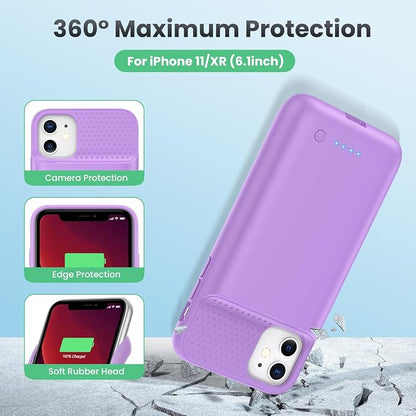 Feob Battery Case for iPhone 11/XR, [2026 Upgraded] 7500mAh Slim Portable Smart Charging Case Rechargeable Protective Extended Charging Cover for iPhone 11/XR-Purple