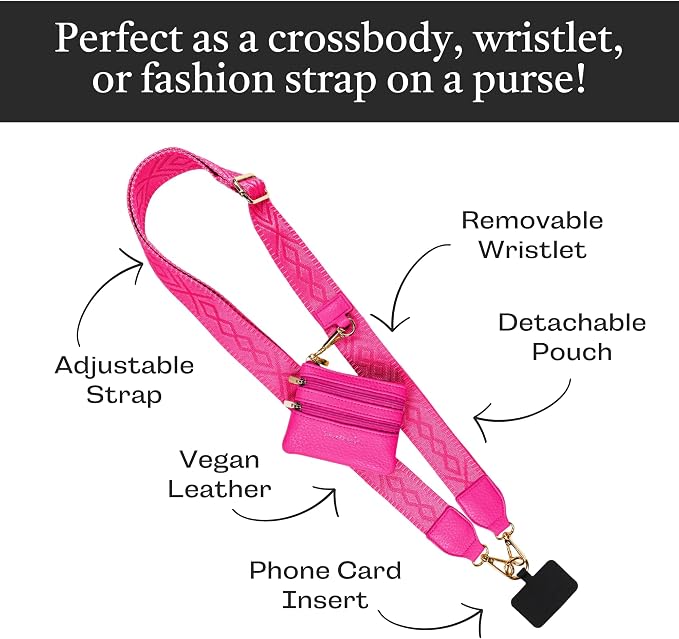 Save the Girls Original Clip and Go Phone Strap Pattern - Crossbody Phone Strap Chain with Zipper Wallet Pouch