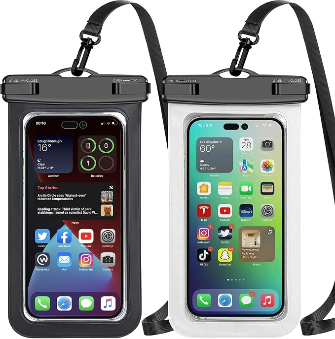 Up to 8.3" 2 Pack Black White Universal Waterproof Phone Pouch, Large Phone Waterproof Case Dry Bag,Protection Level: IP68,Outdoor Sports for Apple iPhone,Samsung,and More,Black,White