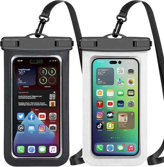 Up to 8.3" 2 Pack Black White Universal Waterproof Phone Pouch, Large Phone Waterproof Case Dry Bag,Protection Level: IP68,Outdoor Sports for Apple iPhone,Samsung,and More,Black,White