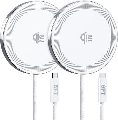 25W Wireless Charger for MagSafe, Qi2.2 Magnetic Fast Charging Pad for iPhone 17/16/15/14/13/12 Series & AirPods, Strong Magnet, Portable Wireless Charger for Travel Home Office (White, 2Pack(6FT))