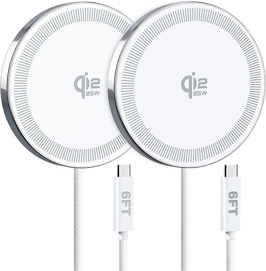 25W Wireless Charger for MagSafe, Qi2.2 Magnetic Fast Charging Pad for iPhone 17/16/15/14/13/12 Series & AirPods, Strong Magnet, Portable Wireless Charger for Travel Home Office (White, 2Pack(6FT))