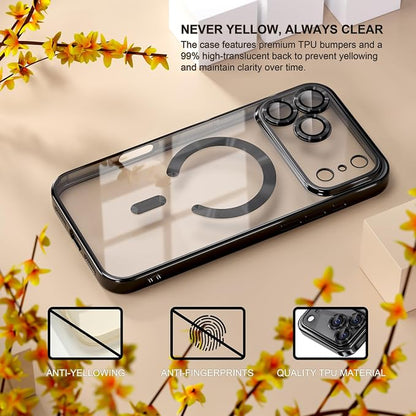 Misea Magnetic for iPhone 17 Pro Max Case Compatible with MagSafe [Never Yellowing] [Military Grade Drop Protection] Full Camera Lens Protector Plating Soft Clear Phone Case for Women, Black