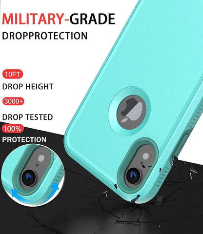 Diverbox for iPhone XR Case [Tempered Glass Screen Protector] [Shockproof] [Dropproof] Heavy Duty Protection Phone Case Cover for Apple iPhone XR (Teal)