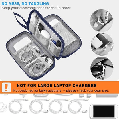 ZINMARK Portable Cable Organizer Case,Travel Pouch with Double-Layer Storage for Cables,Chargers,Earbuds & Phone,Dark Blue