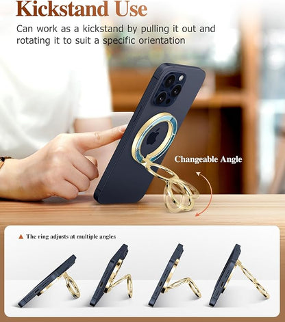 GVIEWIN Magnetic Phone Ring Holder, Compatible with MagSafe Phone Grip with Adjustable Stand, Magnet Phone Ring Kickstand for iPhone 17/16/15/14/13/12 Pro Max Plus Air/Other Phones (Navy Blue)